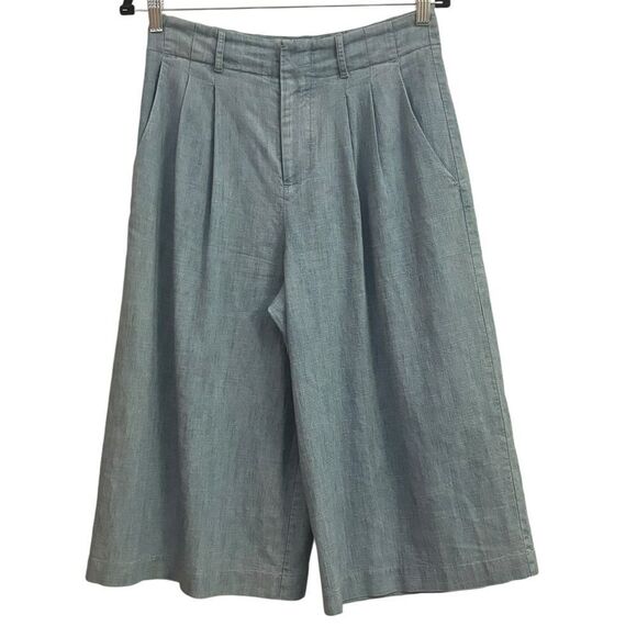 Alice + Olivia Women’s Chambray Pompey Gaucho Linen Blend Relax Loose Long Pants - Picture 1 of 8